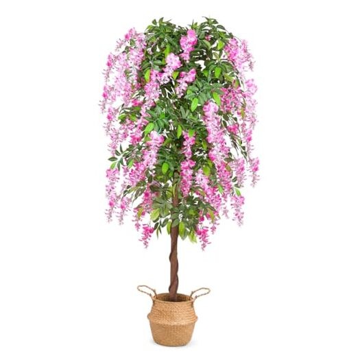6ft Artificial Tree Plants, Fake Wisteria Tree with Woven Seagrass Basket for 1