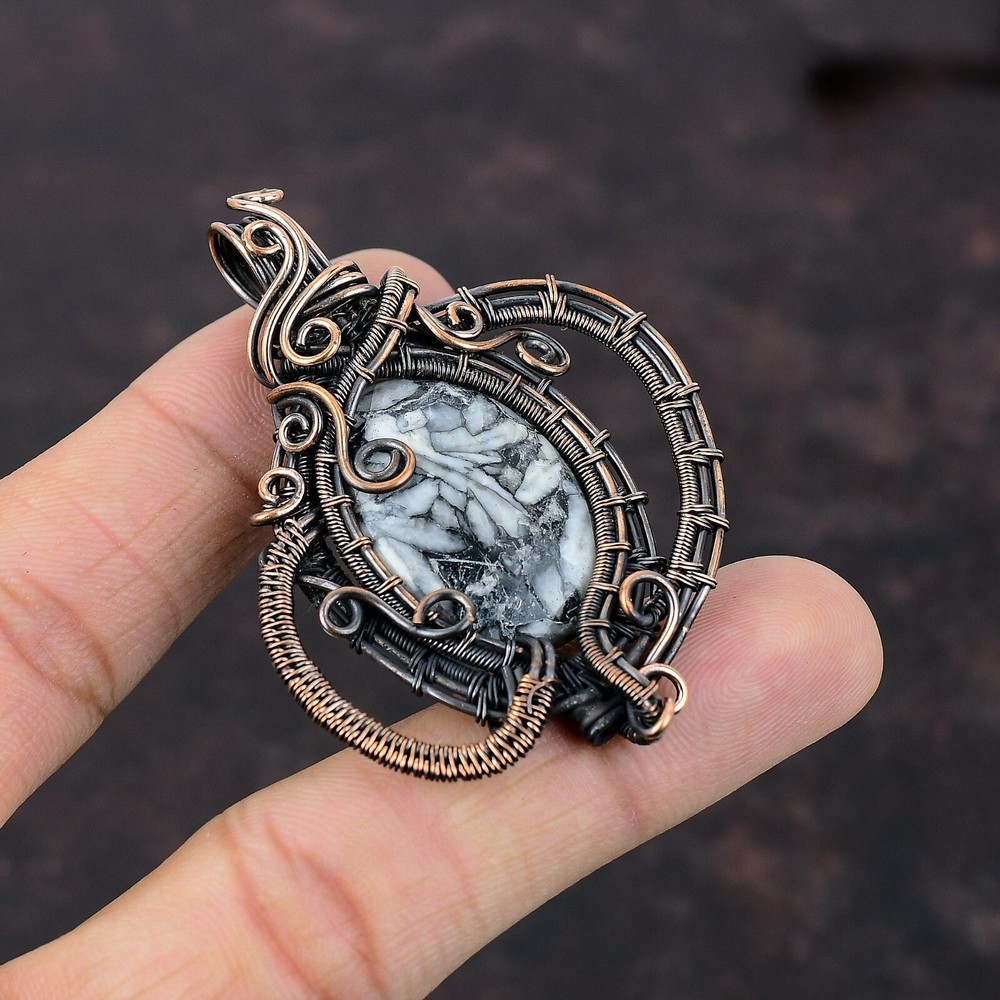 New Year Sale Pinolith Jasper Stone Copper Wife Wire Wrapped Pendant Jewelry