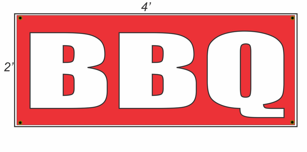 New 2x4 BBQ Red and White Banner Sign for Barbecue Events