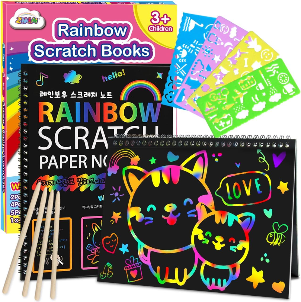 Scratch Paper Art-Crafts Gift: 2 Pack Bulk Rainbow Magic Paper Supplies Toys for