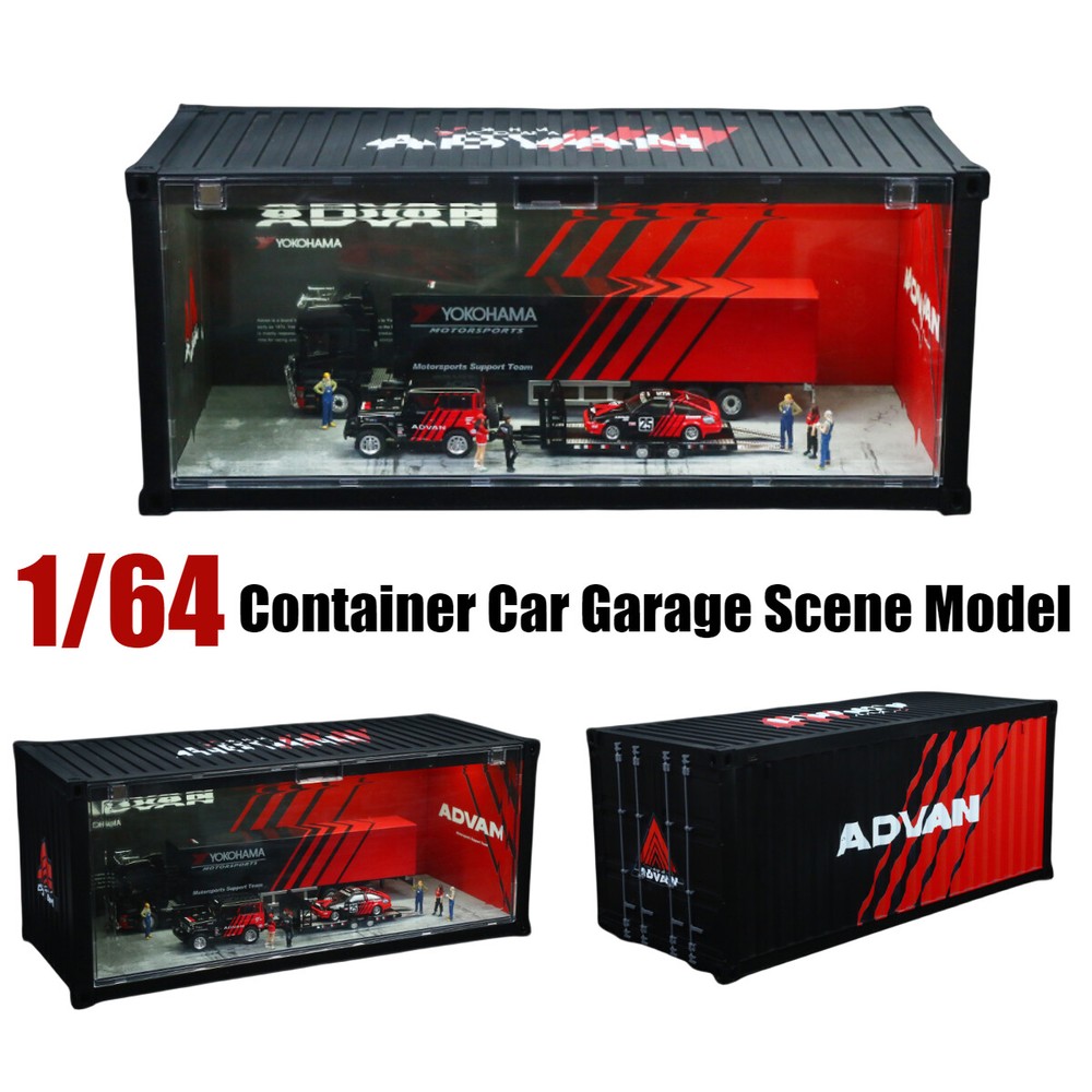 Diorama 1/64 Car Garage Model LED Container Parking Lot Scene Display Model Gift