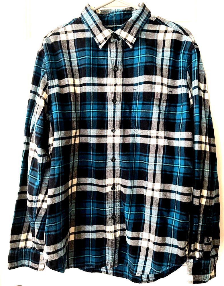 MENS AMERICAN EAGLE BLUE PLAID LS SHIRT   SIZE L