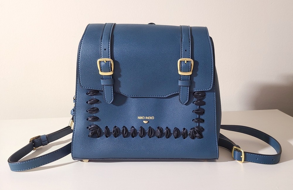 Niko Ineko Women's Medium Backpack Kitty Snout Hardware Navy Blue Bag