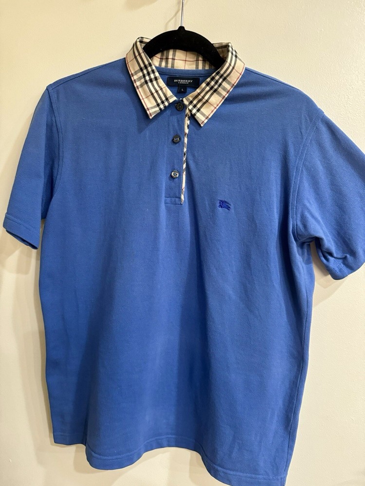 Women’s Royal Blue Burberry short sleeve polo nova cheek collar and placket