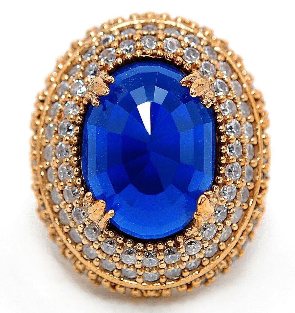 12CT Treated Sapphire 925 Sterling Silver Ring Ottoman Empire Style Size 8 H1-3  