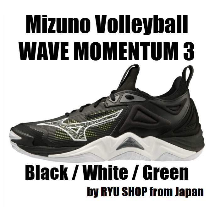 Mizuno Volleyball Shoes WAVE MOMENTUM 3 V1GA231252 Black / White / Green