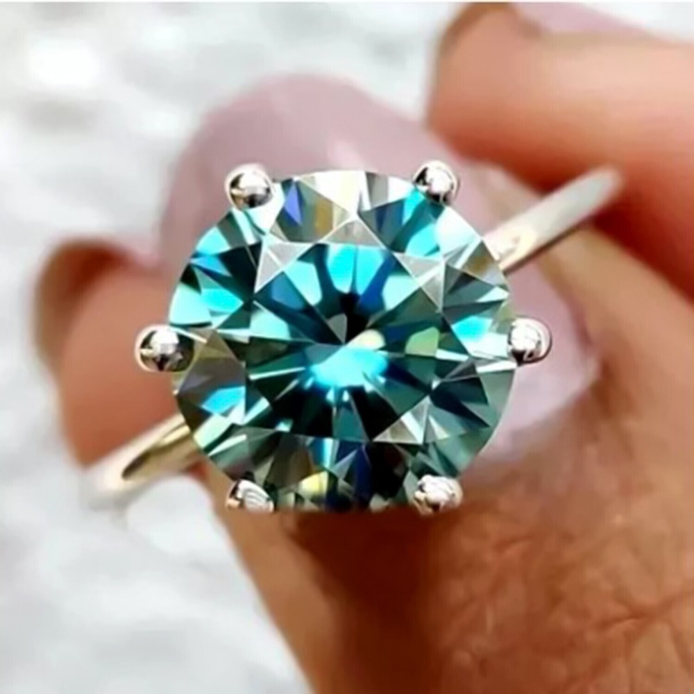 5.00 Ct Round Blue Diamond Solitaire Ring in 925 Silver Certified Jewelry