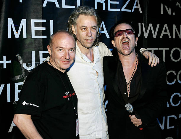 Midge Ure Bob Geldof Bono are seen backstage following the Live 8 - Old Photo