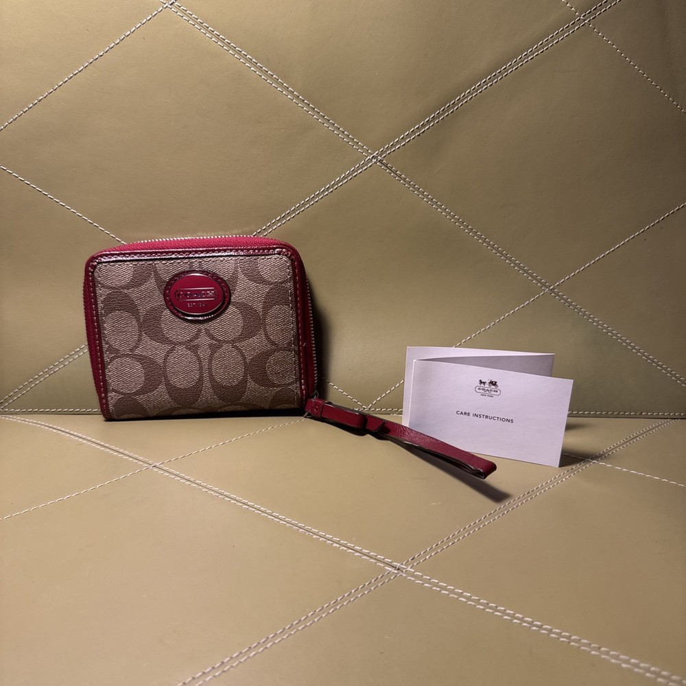 Coach Signature Full Zip Wallet Red Canvas