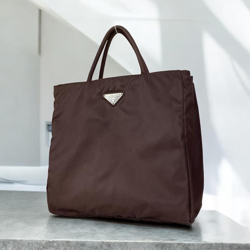 Prada Nylon Handbag with Triangle Logo in Testo Color