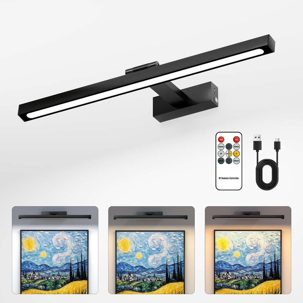 Picture Light, Rechargeable Battery Operated Lights with Remote, 15.74 Inch W...