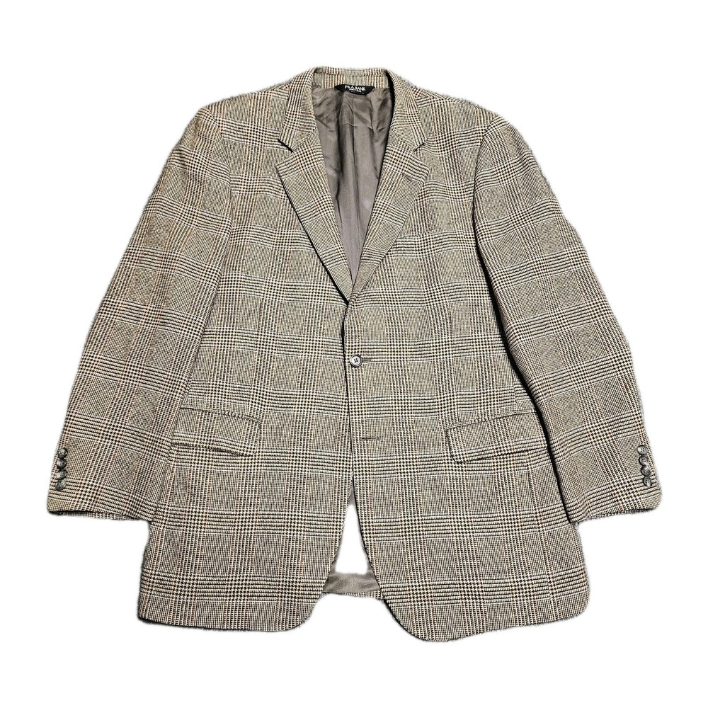 Jos A Bank Sport Coat Blazer Jacket Mens 44L Beige Plaid Houndstooth Camelhair