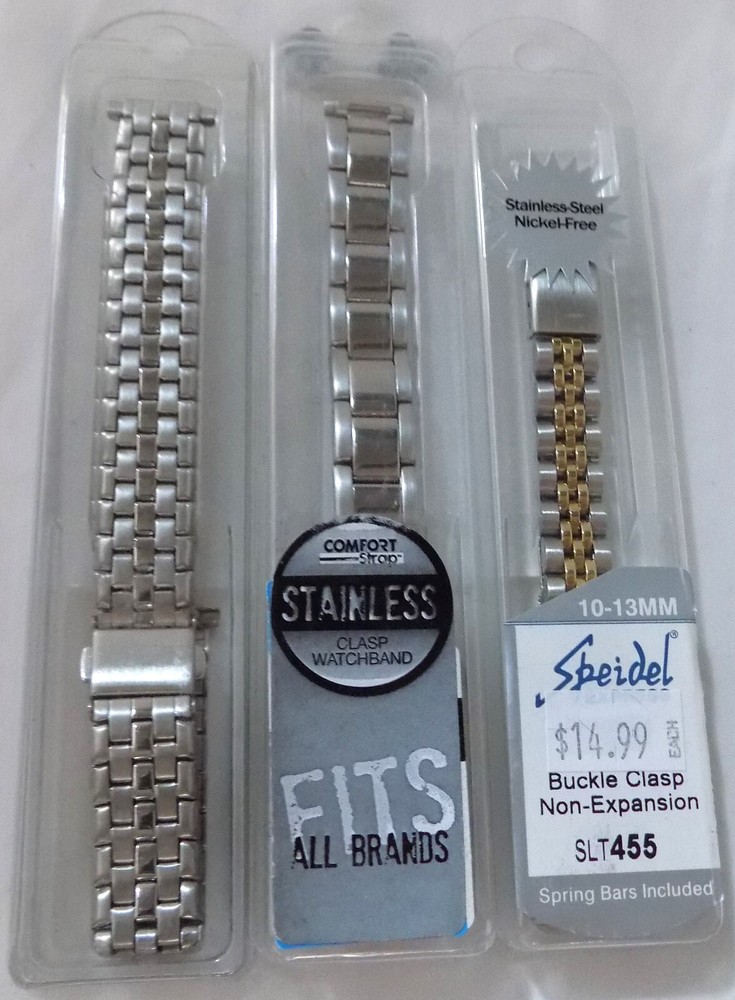 3 for 1 Ladies Metal Bracelet Watch Bands Adjustable Ends & Links Stainless
