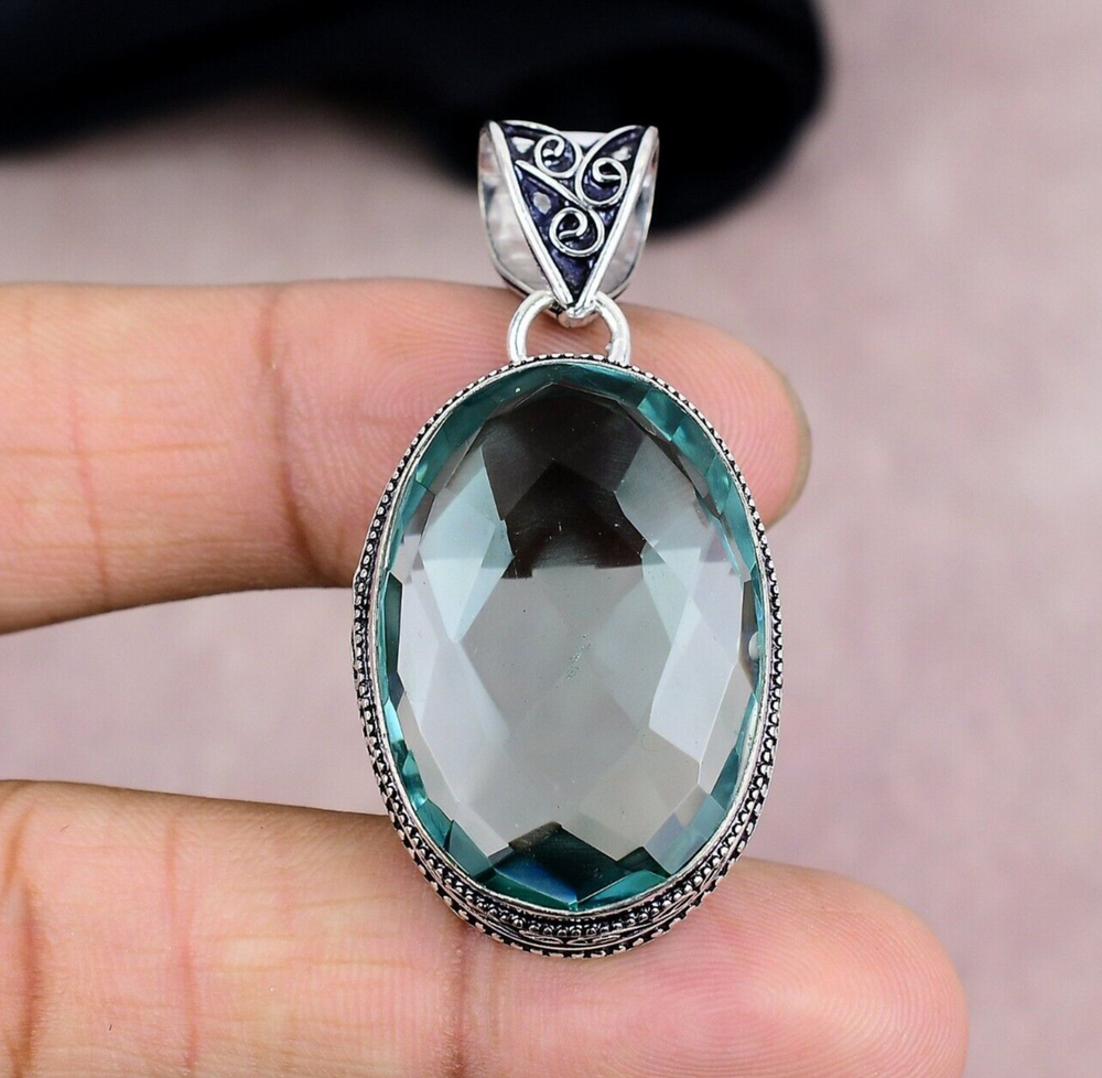 Aquamarine Gemstone Pendant in 925 Sterling Silver Handmade Jewelry Gift