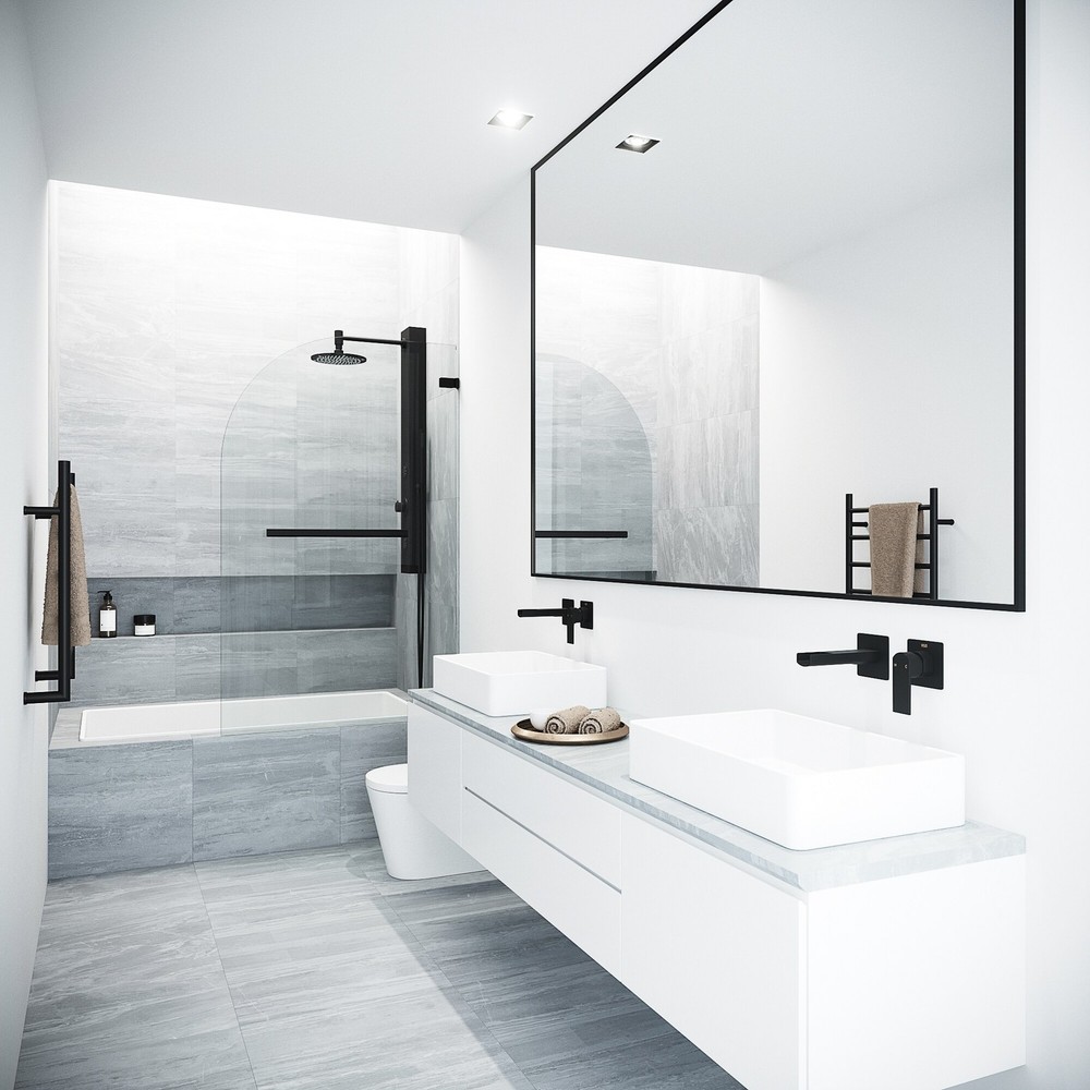 VIGO Orion 34x58 Frameless Hinged Tub Door Matte Black