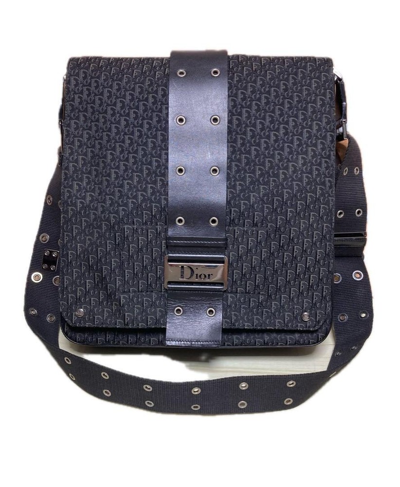 Dior Street Chic Trotter Canvas Leather Shoulder Bag Black Unisex