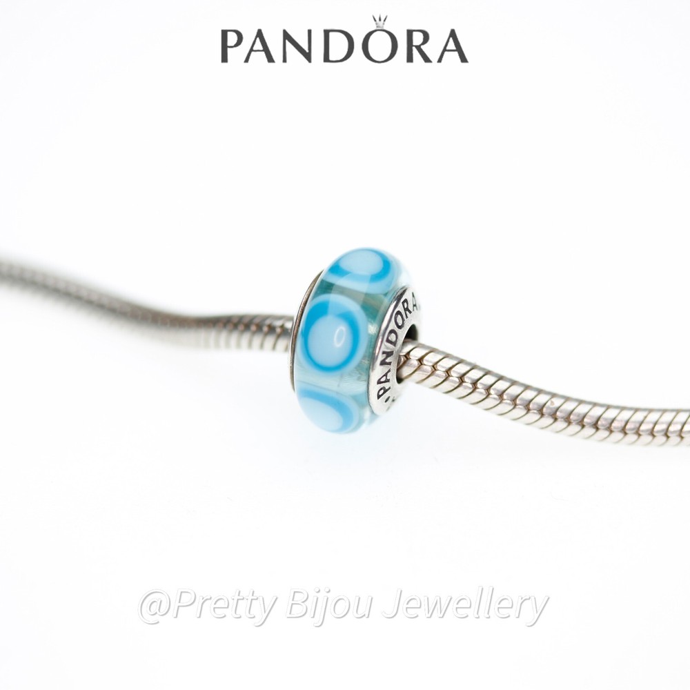 Pandora 925 Sterling Silver Blue Murano Glass Stepping Stones Charm Bracelet Bead 790914