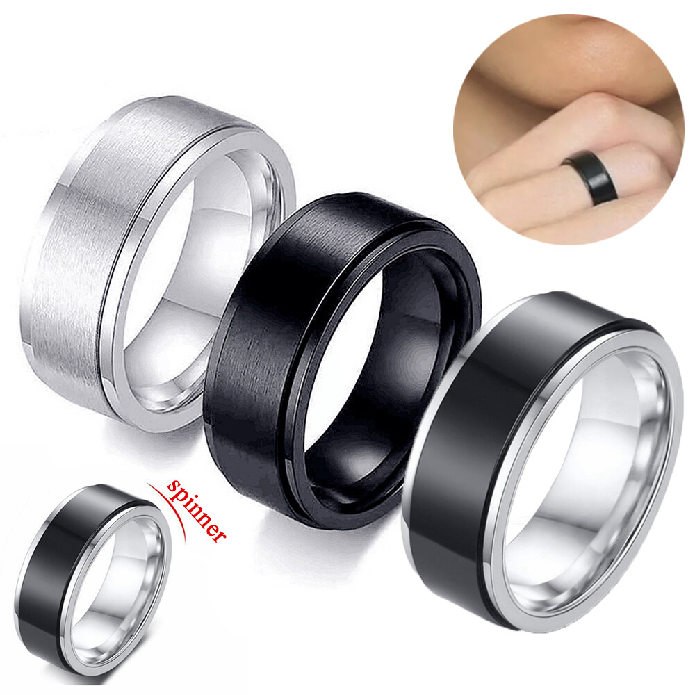 Women Men Titanium Steel Rotating Rings Simple Fashion Couple Rings Unisex