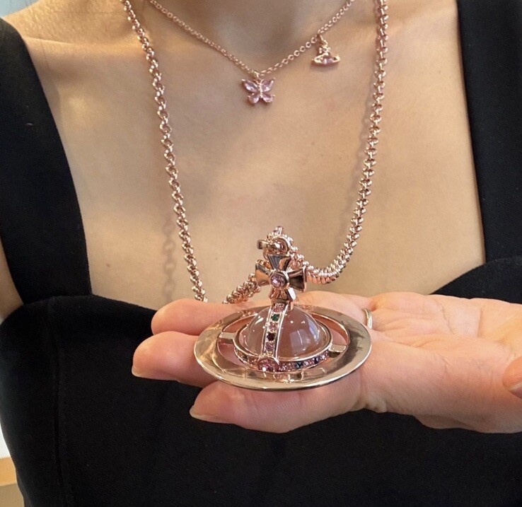 Vivienne Westwood Nana  Big Rose gold Orb Crystal Necklace With  Box  116