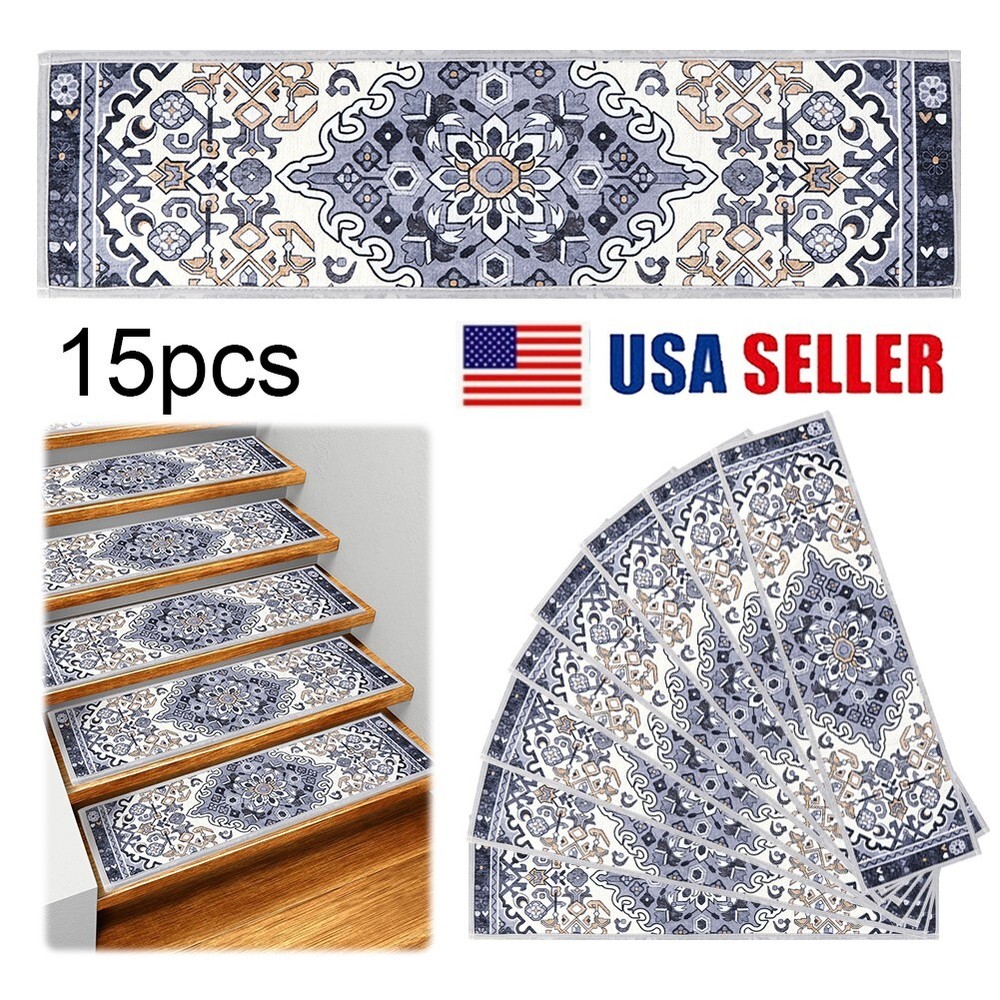 15PCS Non-Slip Carpet Stair Treads for Wooden Steps Safety Mats