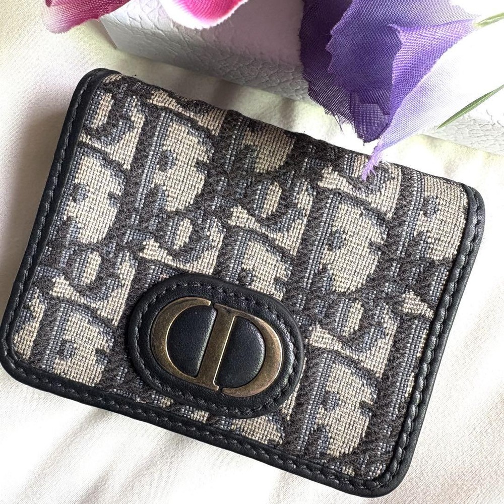Dior Montaigne 30 Tri-Fold Oblique Navy Leather Wallet for Women