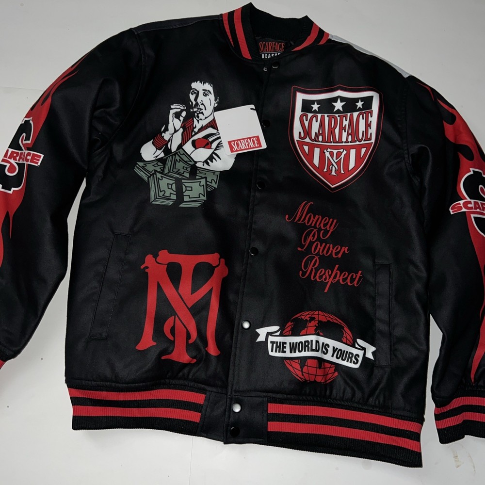 Reason X Scarface Tony Montana Flannel Varsity Bomber Jacket Men's Sz XL NEW