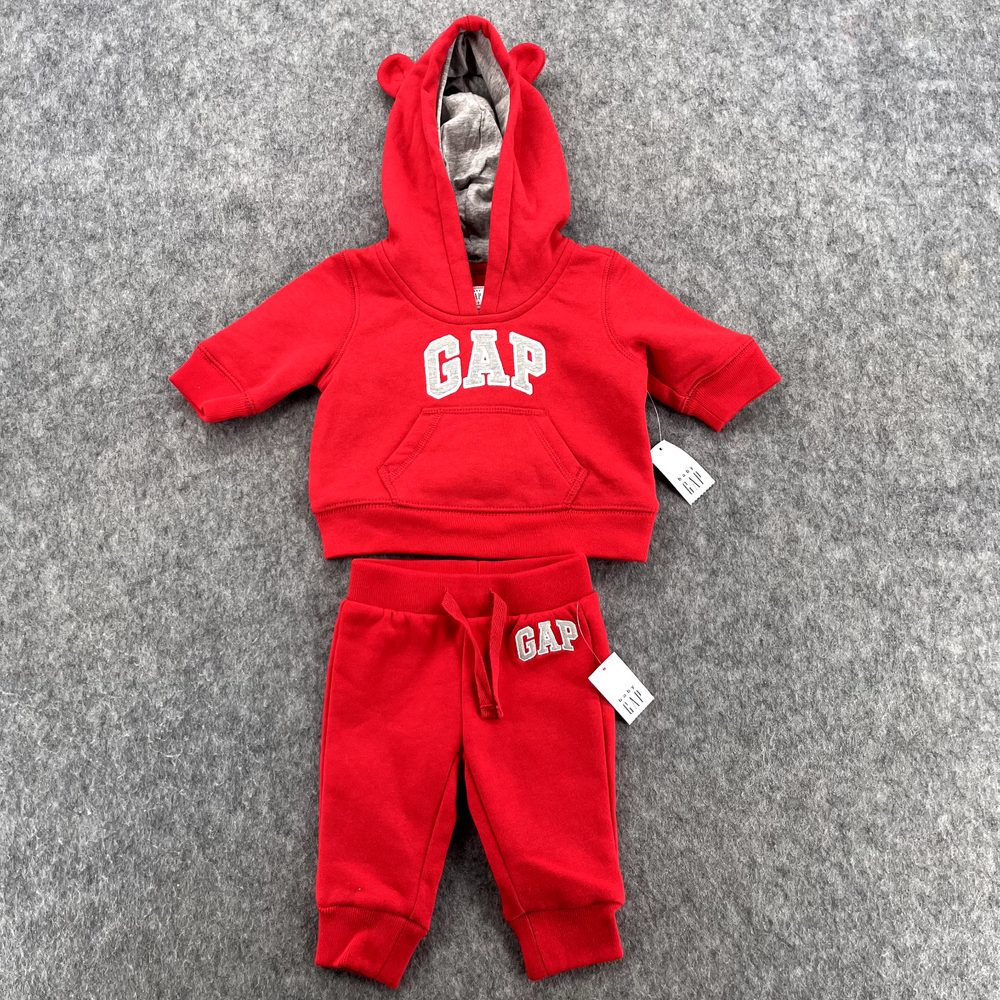 Baby Gap Logo Sweatshirt Bear Hoodie Fleece Pants Set Outfit 0-3M Red NEW