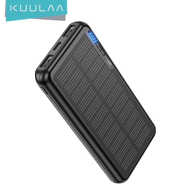 Solar Power Bank 20000mah Mobile Phone Plastic Medium Black 2-usb Portable 22.5w