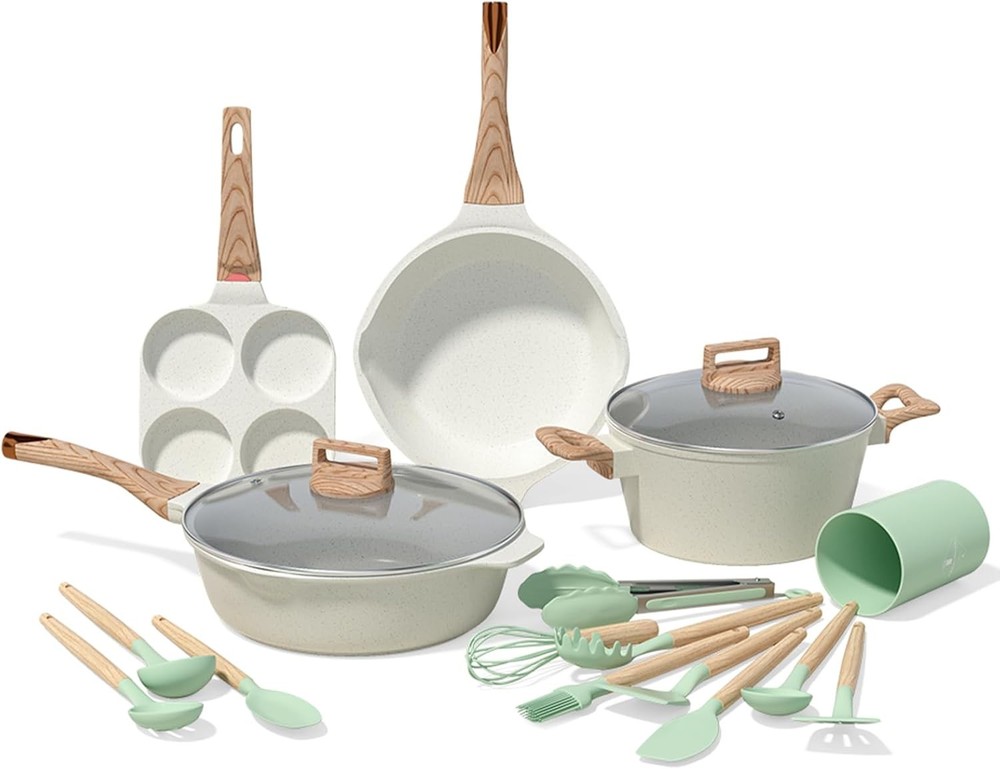 Nonstick Aluminium Cookware Set 16-Piece White Kitchen Pots and Pans