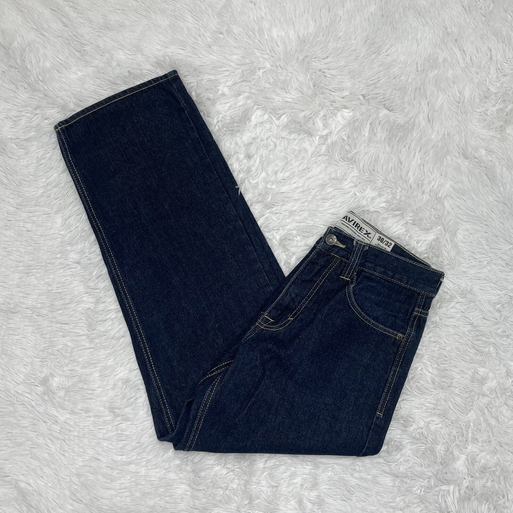 Avirex Men’s Y2K Dark Blue Straight Leg Baggy Jeans 30x32 Loose Fit Denim