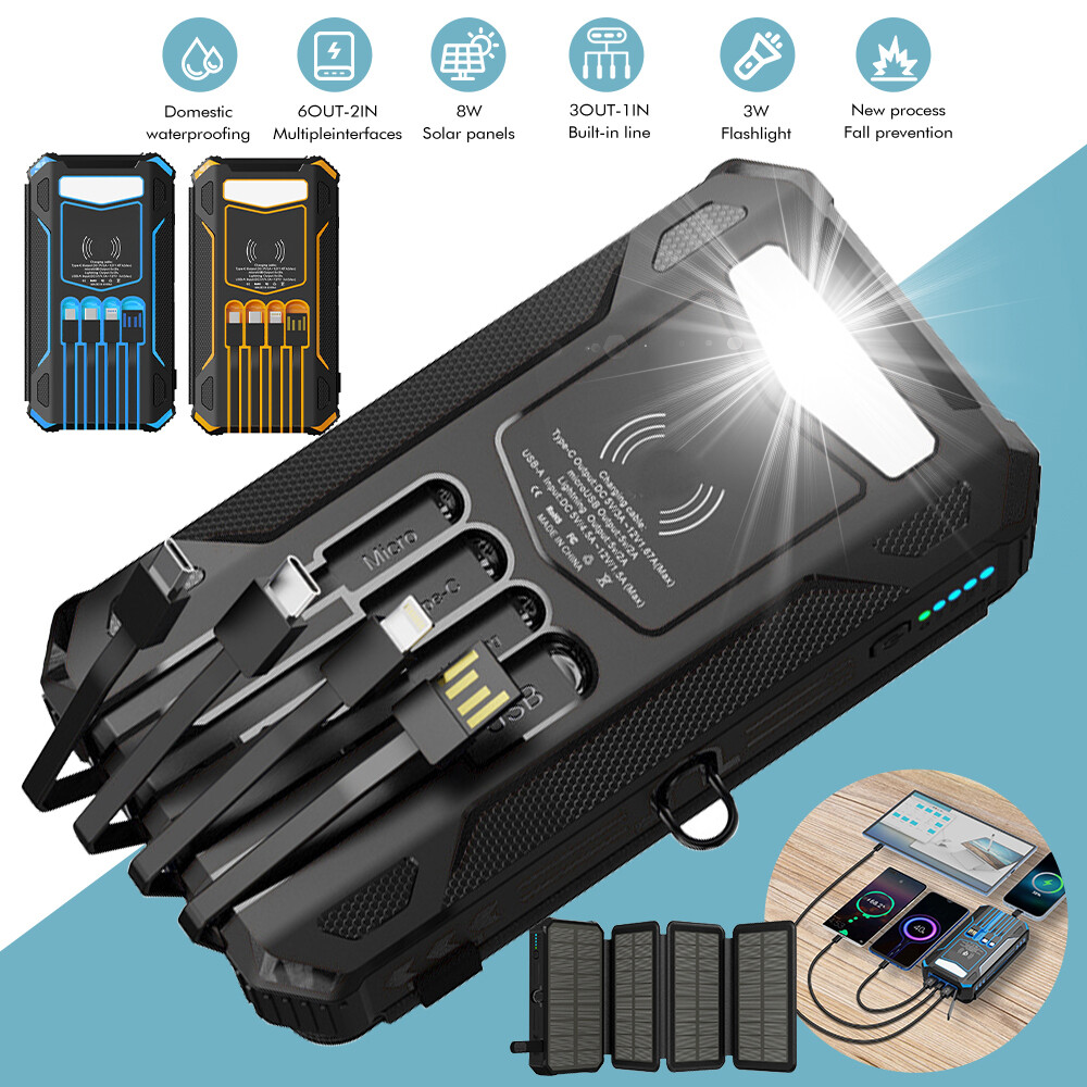 40,000mAh Solar Power Bank Wireless Charger with LED for iPhone Android