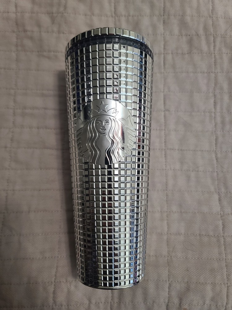 Starbucks Limited Edition Silver Disco Ball Metallic Bling Plastic Cold Cup 24oz