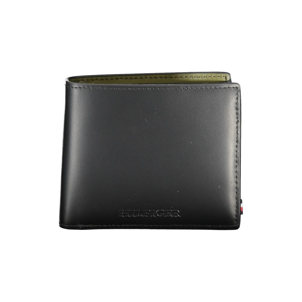 Tommy Hilfiger Mens Black Genuine Leather Slim Bifold Wallet  