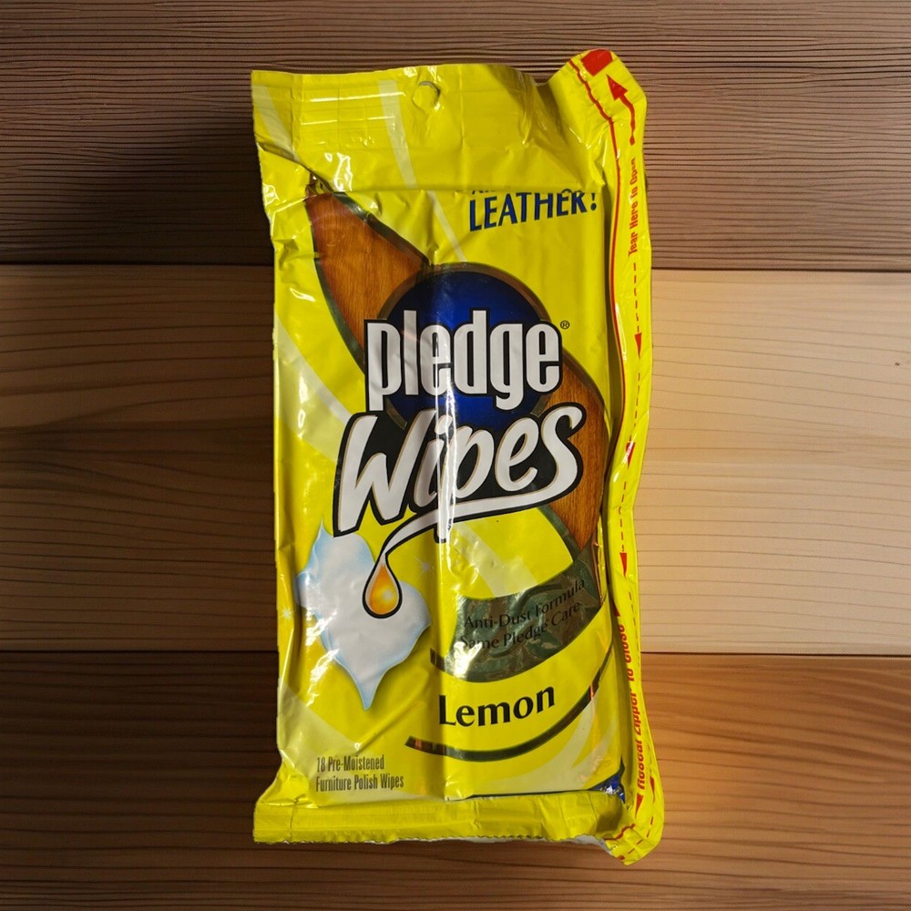 NOS Pledge Lemon 🍋 Furniture Polish & Leather Wipes Cleaner Anti-Dust NEW 18 ct