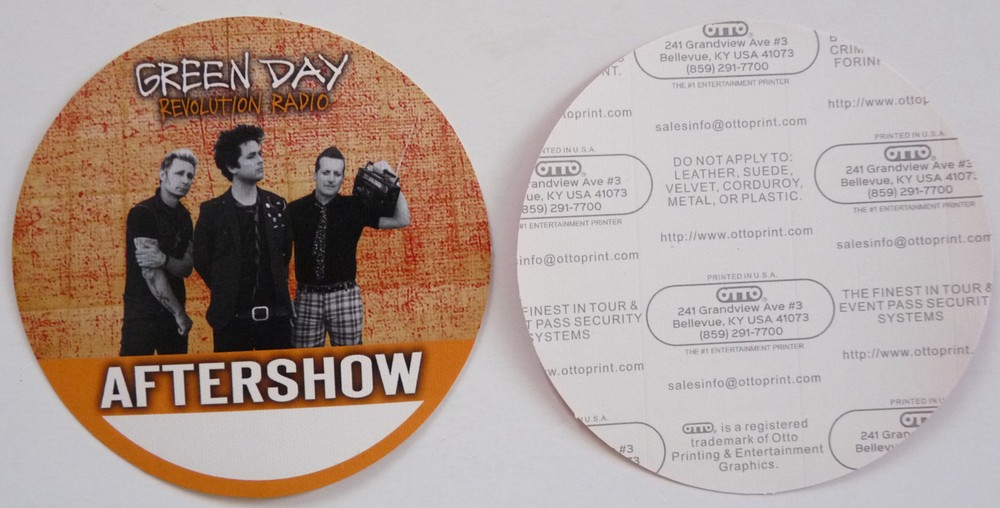 Green Day Revolution Radio Tour Concert Orange After Show Backstage Pass D4