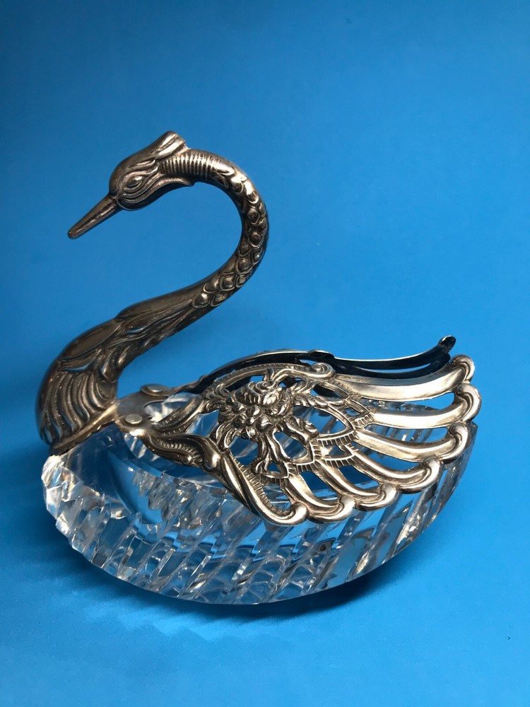 Sterling Crystal Swan Sugar Bowl by August Betz AB West Germany 5.25 Inch