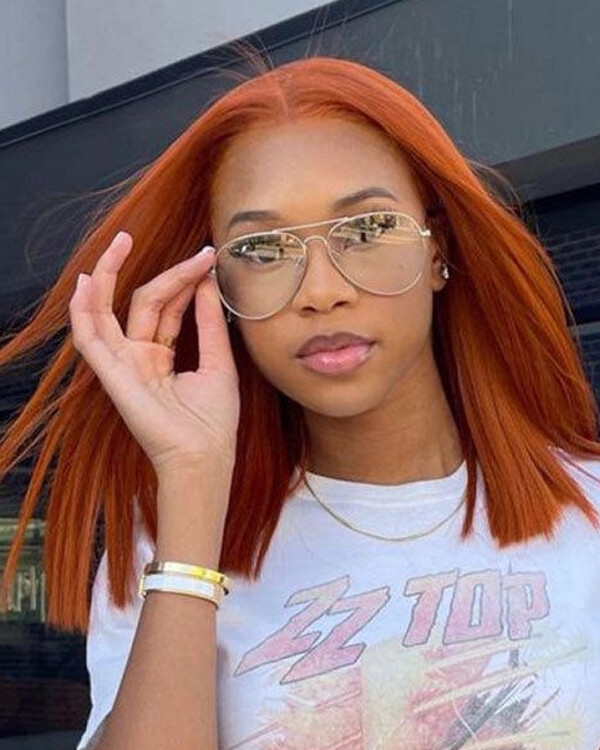 Bob Orange Lace Front Wig Synthetic Hair Lace Front Glueless Orange Bob Wig Soft