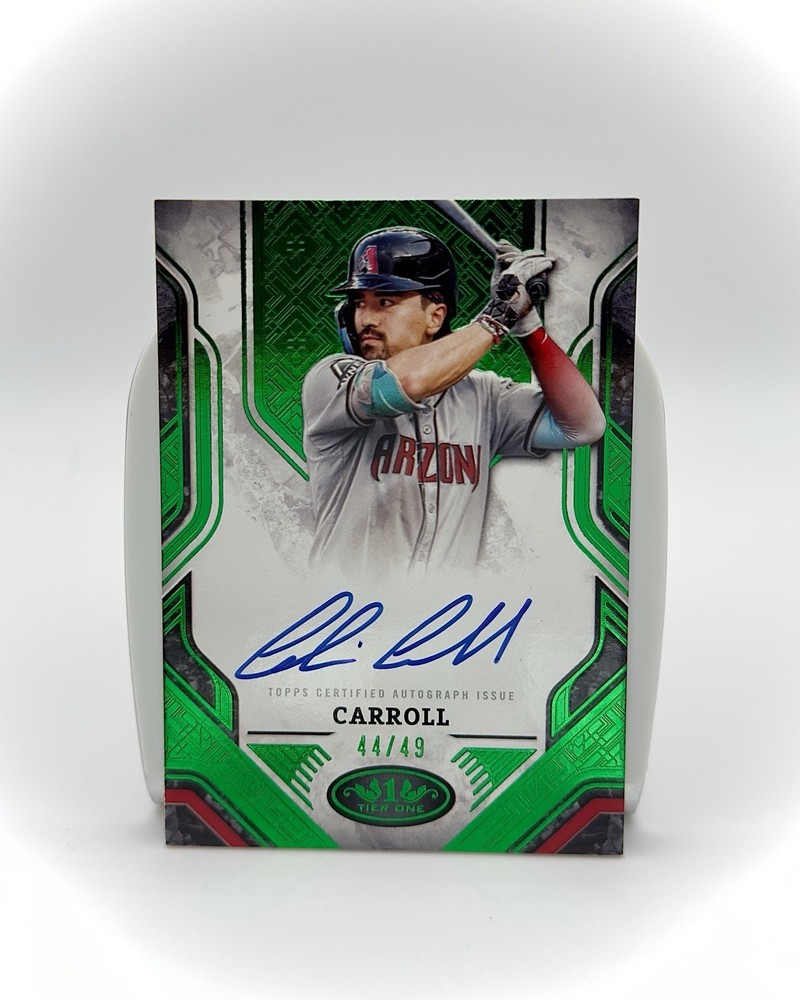 CORBIN CARROLL 2025 TOPPS TIER ONE PRIME PERFORMERS GREEN FOIL AUTO /49 Q3967