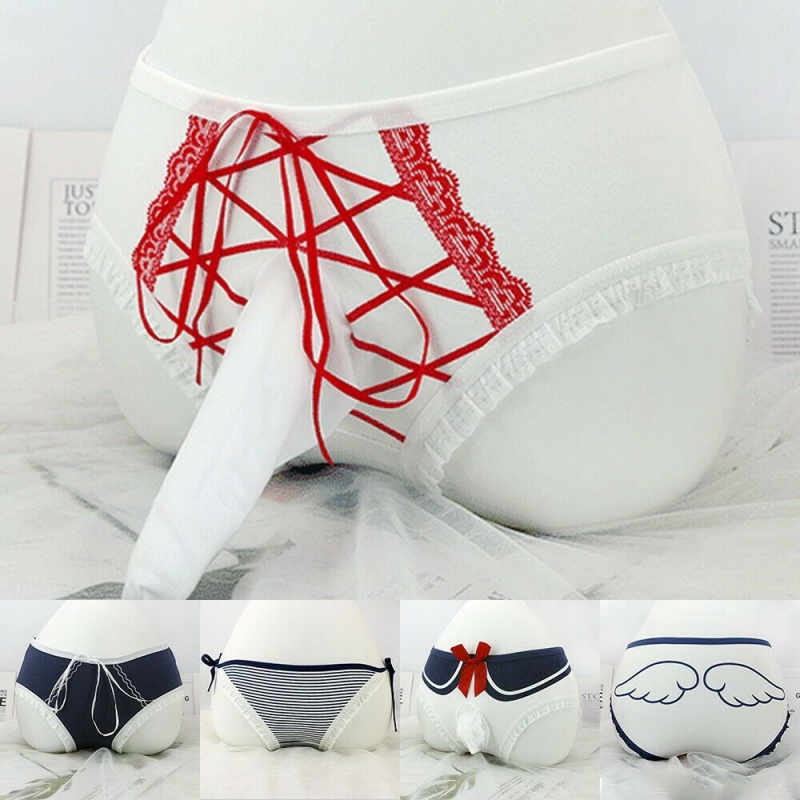 Men Sexy Sissy Pouch Panties Cotton Lace Breathable Briefs Thongs Underwear