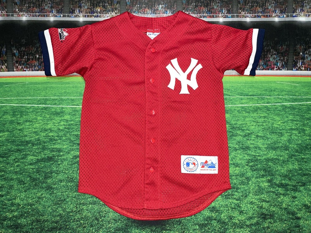 Vintage 90's New York Yankees Made In USA Majestic Red Jersey Youth Sz Small