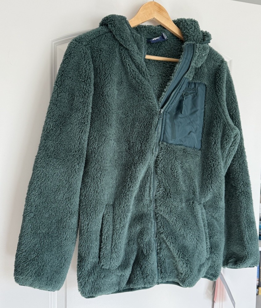 NWT Women’s Green Reebok Faux Fur Hooded Jacket- L