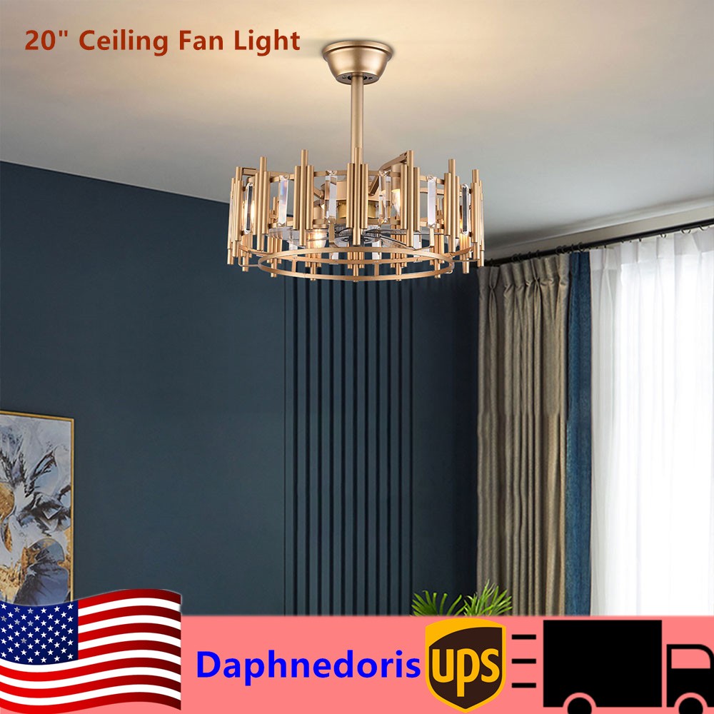 For Bedroom 3 Speed Caged Ceiling Fan with Light 20 Inch Modern Luxury Bladeless