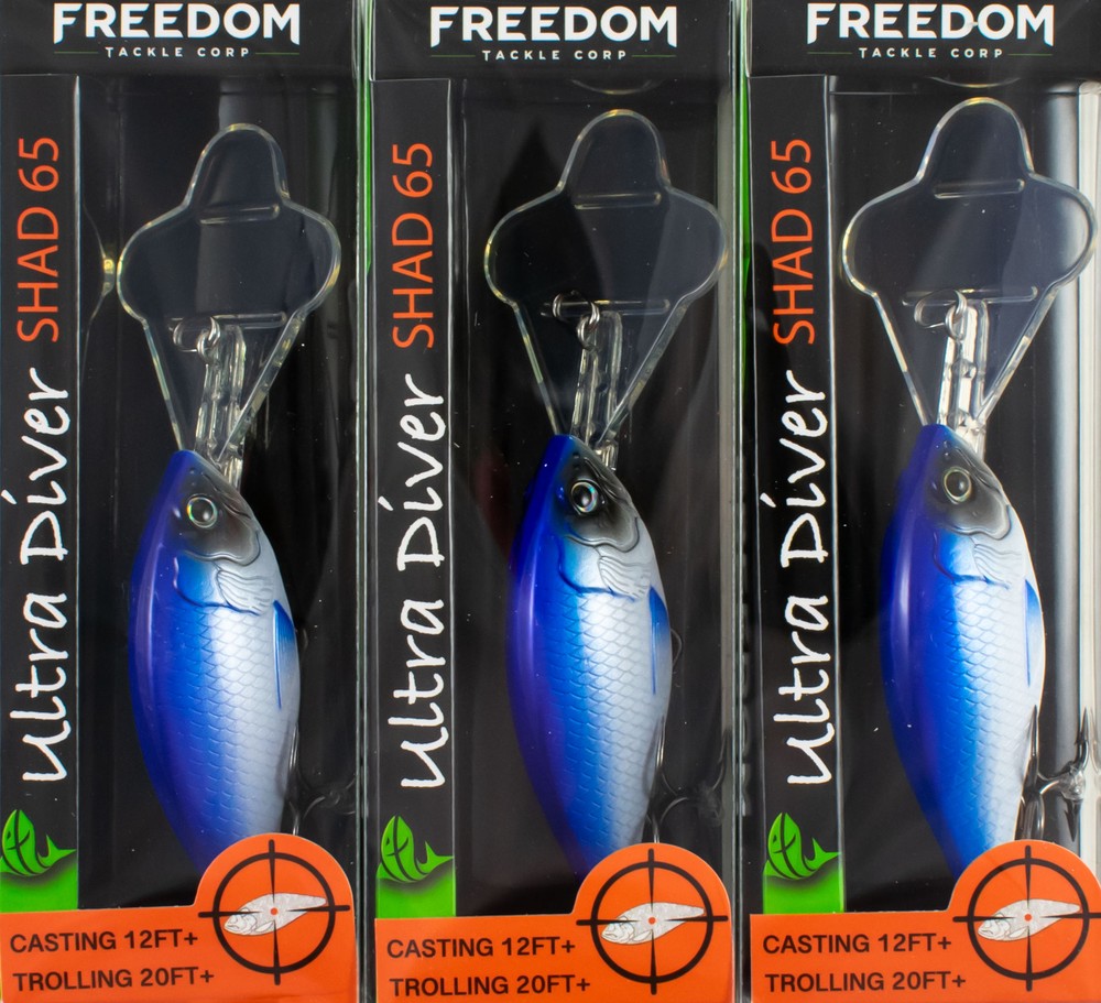 (LOT OF 3) FREEDOM TACKLE ULTRA DIVER SHAD 65 3/8OZ BLUE PEARL #43103 CO6352