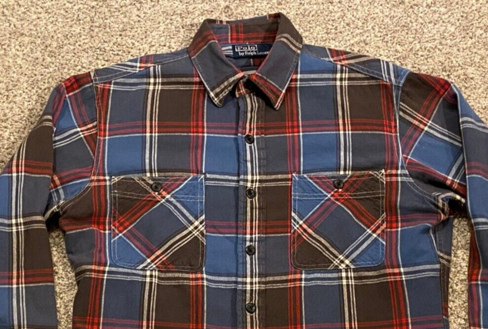 Vintage Ralph Lauren Flannel Shirt Plaid Cotton Medium M