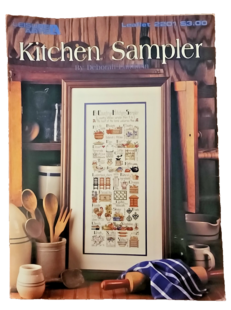 Vintage 90s Leisure Arts Kitchen Sampler Coss Stitch Pattern Leaflet 2201