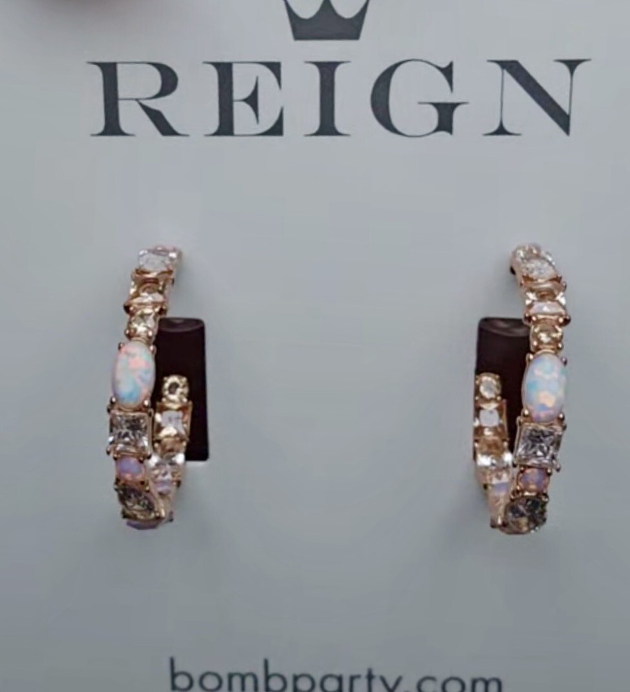 Bomb Party Reign Princess Glass Slipper Opal Rose Gold Hoops