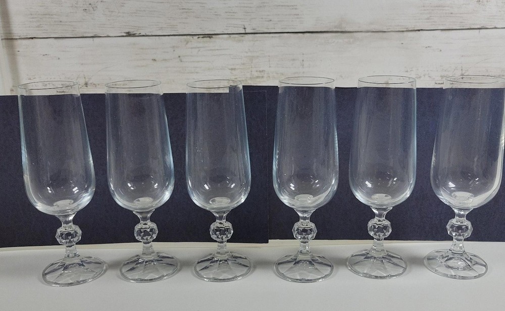 Elegant 6-Piece Crystal Ball Stem Champagne Flute Set