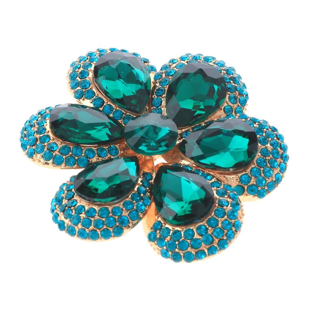 Gold Tone Metal Crystal Rhinestone Flower Brooch P1254-EME