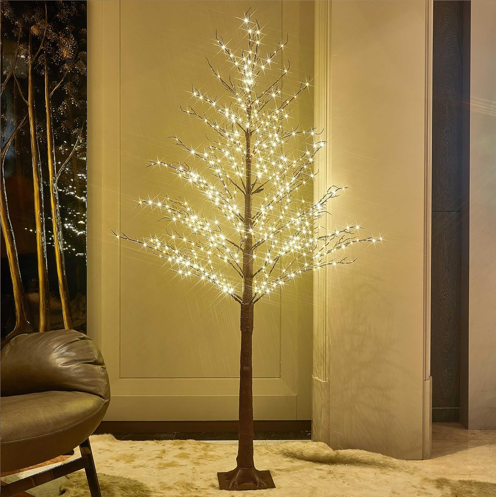 Pre Lit Brown Tree 6FT 690 Fairy Lights Plug In,Twig Tree with Lights for Indoor