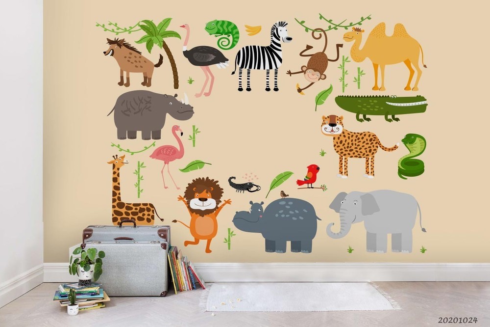 3D Africa Animal Cartoon Illustration Wall Murals Wallpaper Murals Wall Sticker